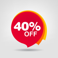 40% OFF Discount Sticker. Sale Red Tag Isolated Vector Illustration. Discount Offer Price Label, Vector Price Discount Symbol.