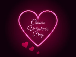Chinese Valentine's Day. Neon heart. Qixi Festival. Vector illustration