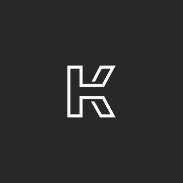 Letter K logo monogram, thin monoline style minimal mark, linear typography design element emblem mockup