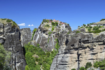 Ancient monasteries of Meteora on high cliffs in Greece.