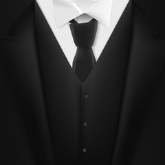 Illustration of Vector Black Suit. Realistic Mens Tuxedo Suit Succeed Businessman Concept