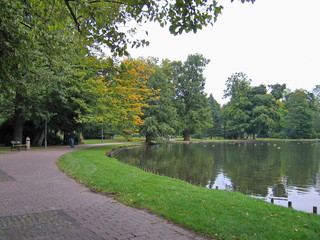 A large pond in the city Park.