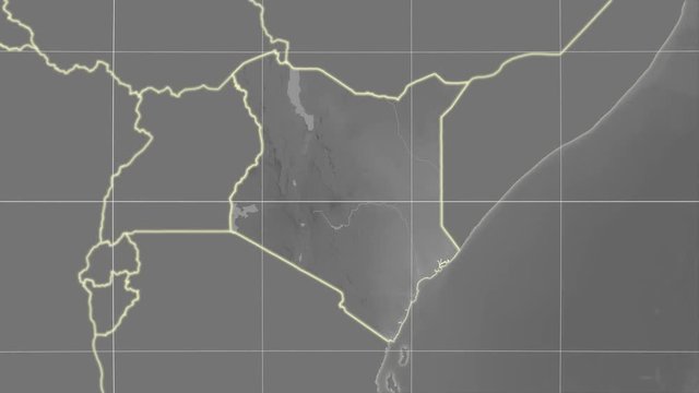 Kenya and neighborhood. Grayscale