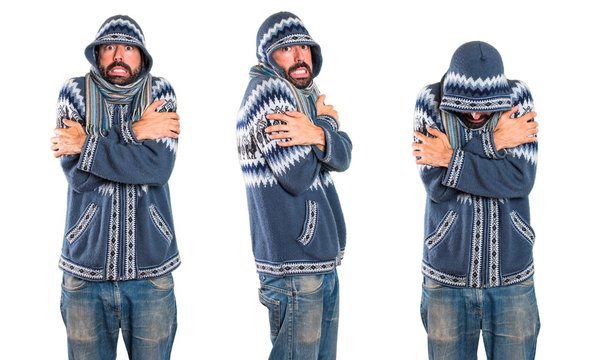 Set Of Freezing Man With Winter Clothes