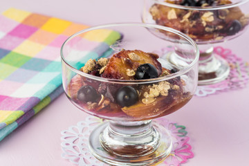 Healthy dessert -  blueberry peach crisp.