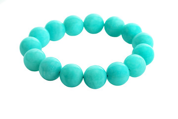 Beautiful Amazonite or Amazon stone beads in bracelet isolated on white background
