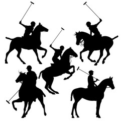 polo horsemen silhouette set - black vector riders design collection