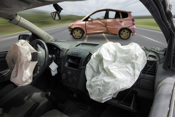 Car of accident make airbag explosion damaged.