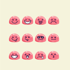 Fototapeta premium Vector set of jelly drop head with emotion signs