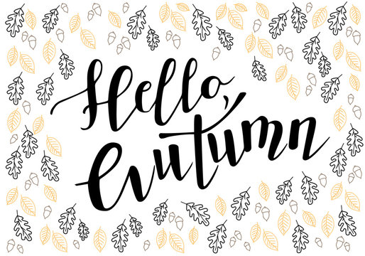 Hello autumn vector illustration. Vector illustration of hello autumn text for banners. Hello autumn calligraphy background. Hello autumn lettering typography poster. Good for cards, print, covers