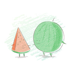 Vector watermelon hand drawing illustration for print on t shirt. Cartoon cute illustration with slice if watermelon on white background. Textured vector summer illustration.