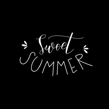 Sweet summer lettering. Vector white summer text illustration on black background. Modern illustration. Great for card, postcard, banners, covers, poster, t-shirts and other design