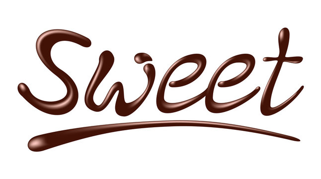 Chocolate word sweet, realistic vector illustration