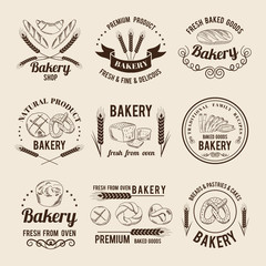 Fototapeta premium Monochrome vector set of bakery shop logos or labels