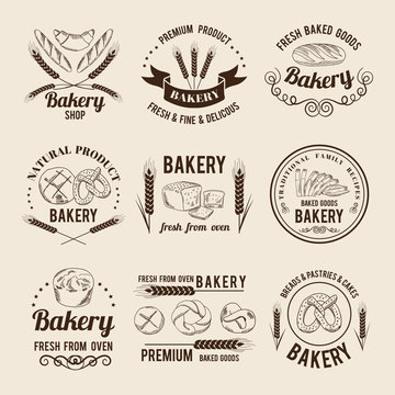Monochrome vector set of bakery shop logos or labels