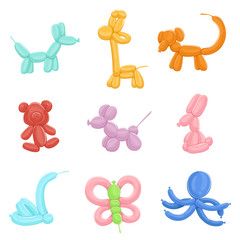 Funny inflatable animals from colored balloons. Vector illustrations in cartoon style © ONYXprj