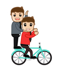 Cartoon Boys Having Fun and Riding Bicycle