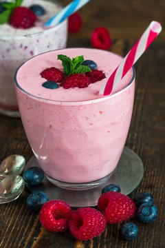 Raspberry and blueberry smoothie with yogurt