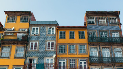 Fototapeta na wymiar Facades of houses in old Porto downtown, Portugal.
