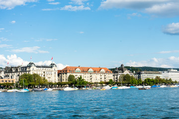 Fototapeta na wymiar Lake Zurich with city view at daytime in summer