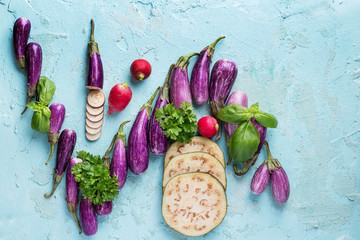 Mini eggplant with purple vegetables