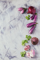 Mini eggplant with purple vegetables