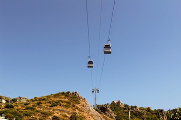 Alanya, Turkey, July 2017: cabin of a modern cable car.