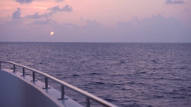 Sunset on luxury yacht. Travel around the world. Vacation destinations. Nobody
