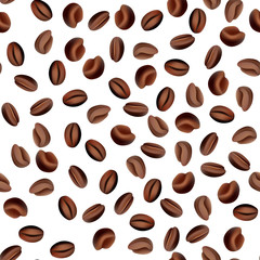 Coffee beans vector seamless pattern isolated on transparent background for coffee shop. Can be used for printing on textile, pattern fills, web page background, textures or gift wrap and wallpapers