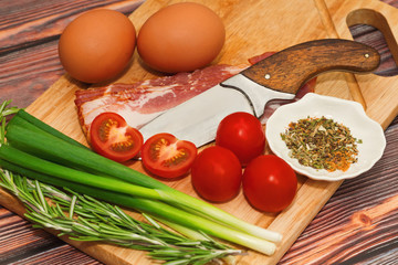 Raw ingredients for omelet cooking