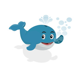 cute cartoon whale waving and smiling isolated