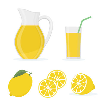 Lemonade Set On White Background. Flat Style Vector Illustration. 
