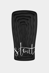 Paper cut illustration of stout glass. 3d render