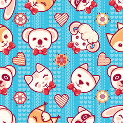 Cute pets. Seamless pattern. Colorful background with characters.