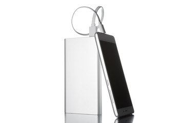 The smartphone is charged from the portable power banks.