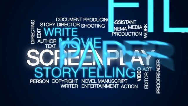 Screenplay animated word cloud, text design animation.
