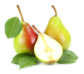 pear with leaf isolated on white background