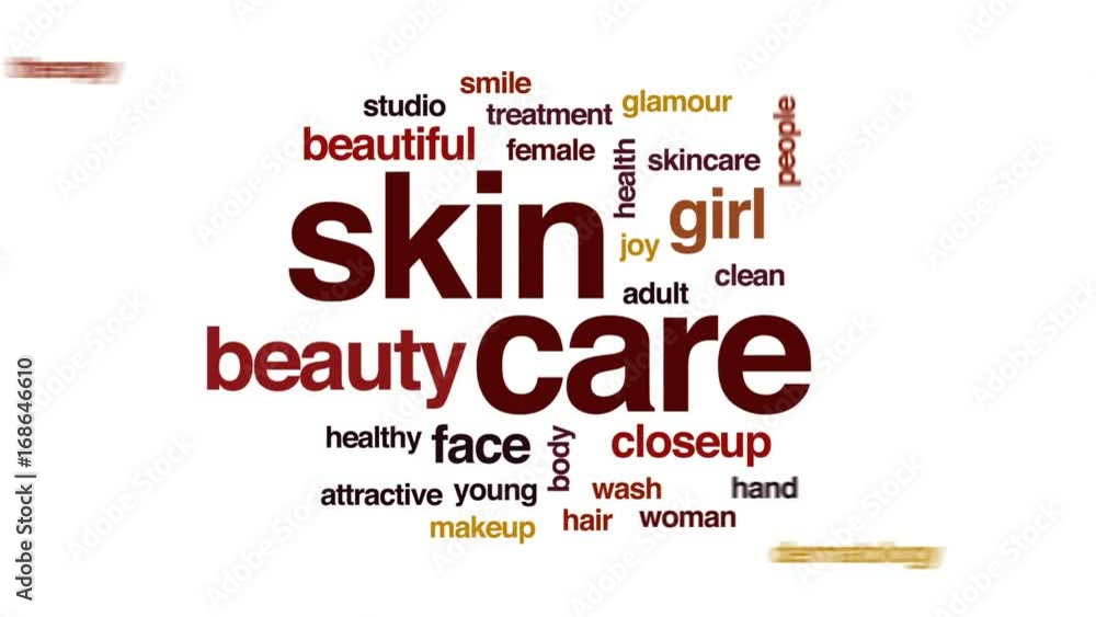 Sticker skin care animated word cloud, text design animation.