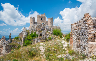 Rocca Calascio, mountaintop fortress or rocca in the Province of L'Aquila in Abruzzo, Italy