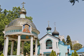 View of the rotunda of Holy-water on the square at the Holy Trinity Church in Sochi