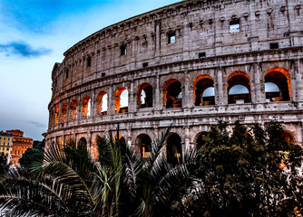 Italian architecture of Rome. Atmospheric city. The legendary Colosseum. blood and Sand Evening...