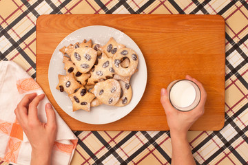 Homemade cookies with raisins on the table.