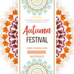Autumn festival background. Invitation banner with fall leaves. Vector illustration