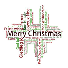 Merry Christmas Tag Cloud in different languages, vector