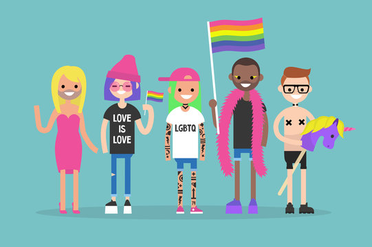 Illustration of group of people in pride parade
