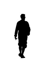 Isolated Silhouette Man Walking Back View