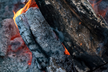 Coal and ember in fire