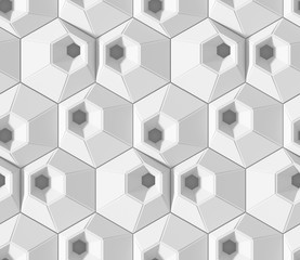 White shaded abstract geometric pattern. Origami paper style. 3D rendering background.