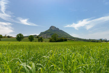 Views over the mountains, fields and valleys in the european alps