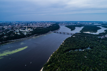 Fototapeta premium Panoramic view of Kiev Pechersk Lavra at spring. Aerial view. General view of the city and the Dnipro river.